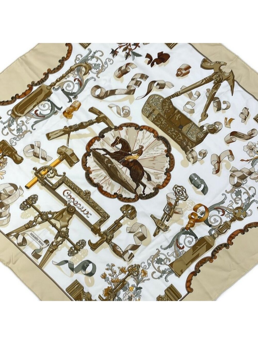 Hermes Scarf Carre 90 Beige Brown